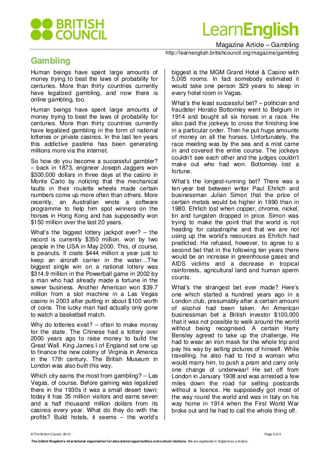 Article on gambling gambling commission jobs